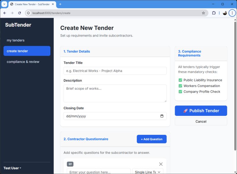 TenderChain tender management interface