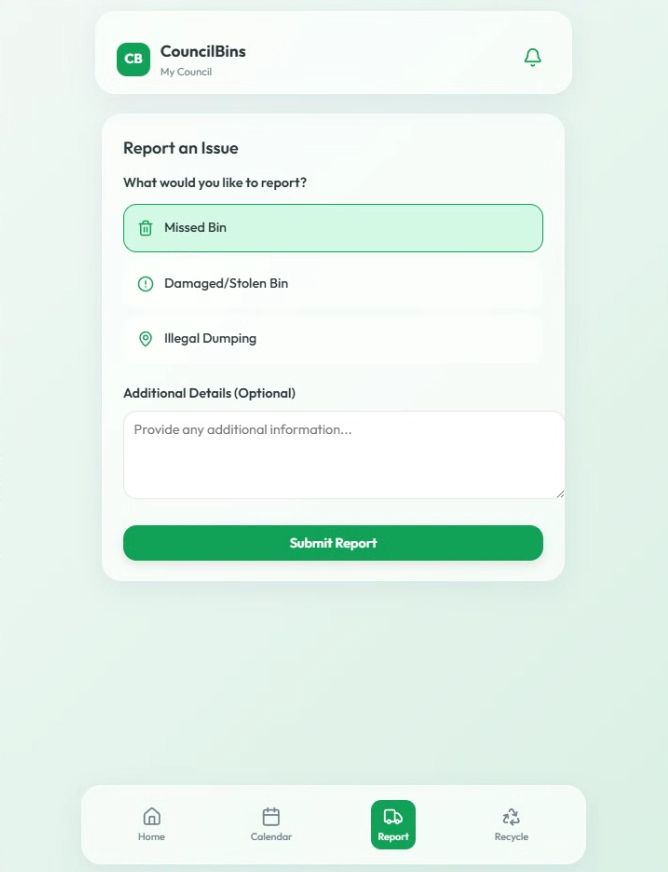 CouncilBins service report flow